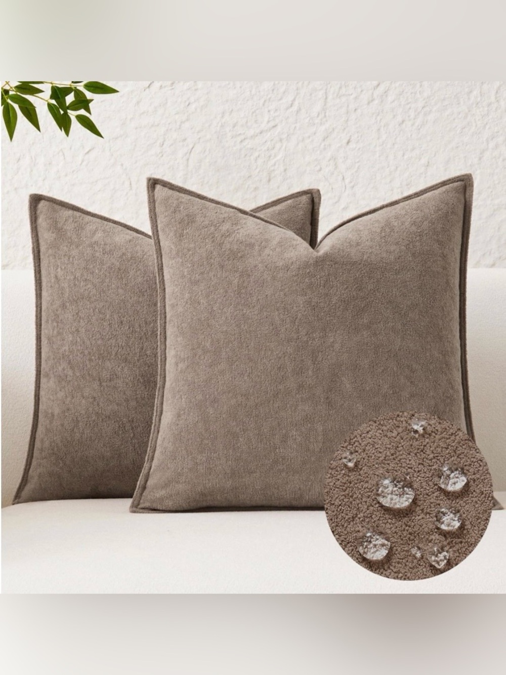 Boucle Decorative Pillow Covers WATERPROOF Square 16x16” (2-pack) TAUPE